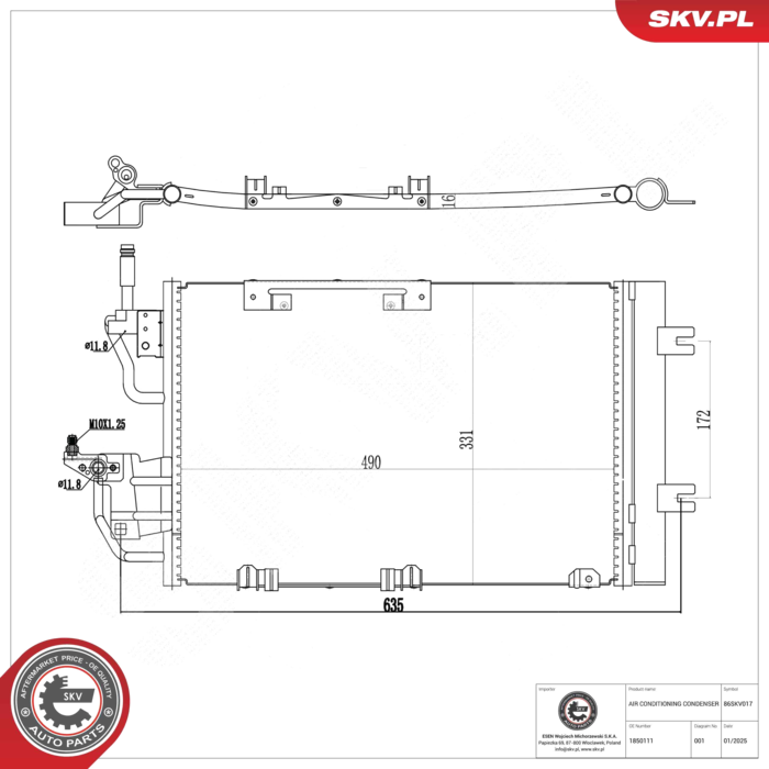 86SKV017 Condenseur de climatisation — EL DAHSHEN HL107
