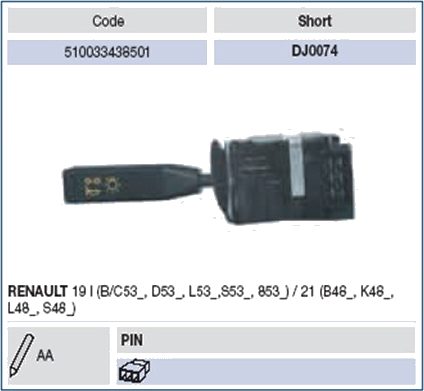 510033438501 Steering Column Switch — TAIWAN 7700766407